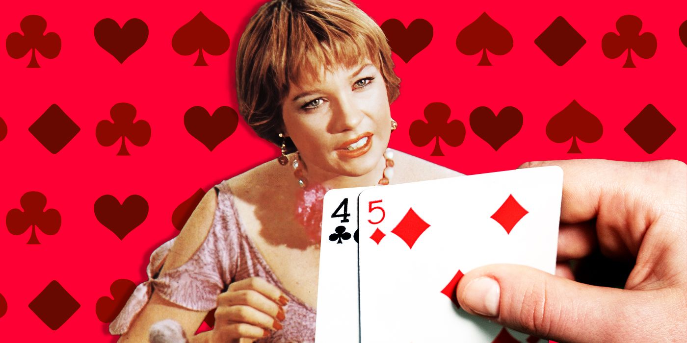 A custom image of a hand holding cards in front of Shirley MacLaine in Some Came Running
