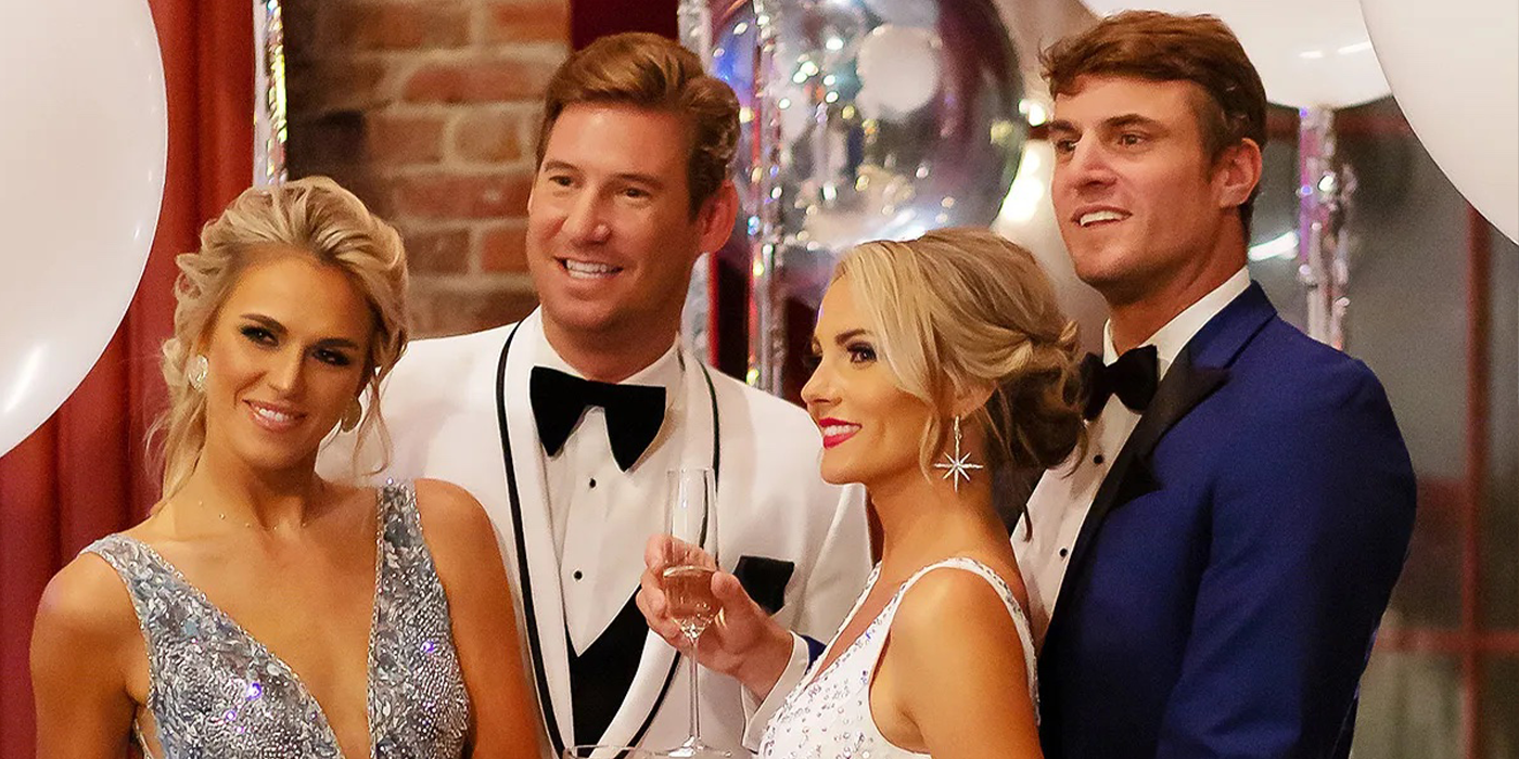 southern charm's austen, shep, taylor, and olivia at event during filming