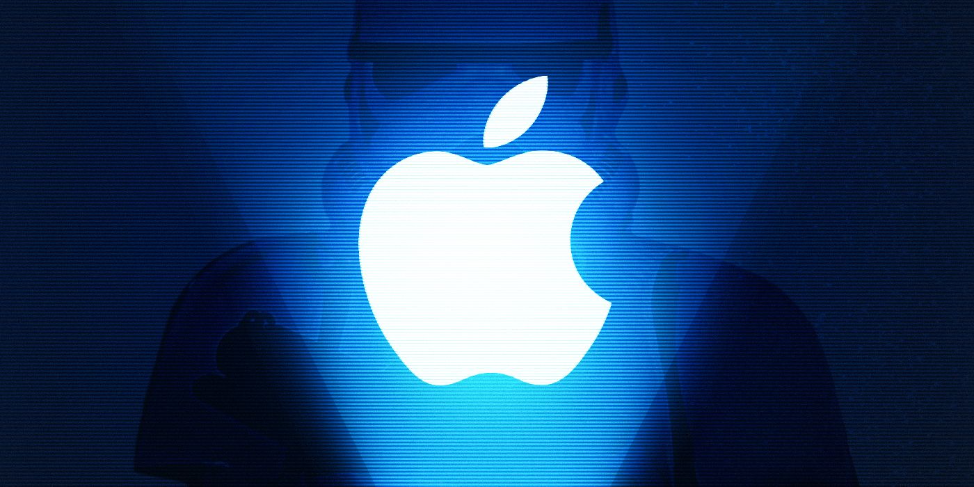 A custom image of the Apple logo lit up in front of a Stormtrooper