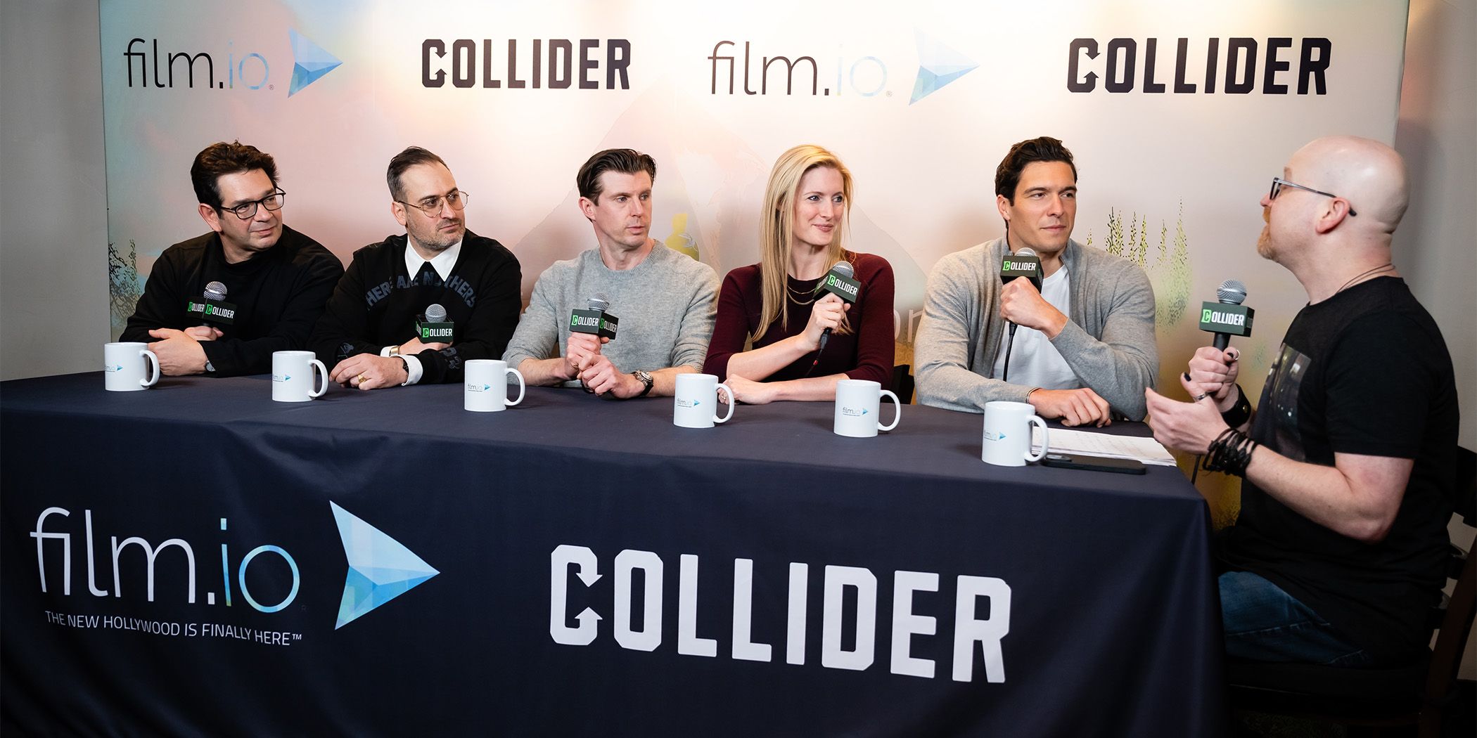 (Left to right) Peter Ettedgui, Ian Bonhôte, Matthew Reeve, Alexandra Reeve Givens, and Will Reeve for Super/Man: The Christopher Reeve Story at Sundance 2024
