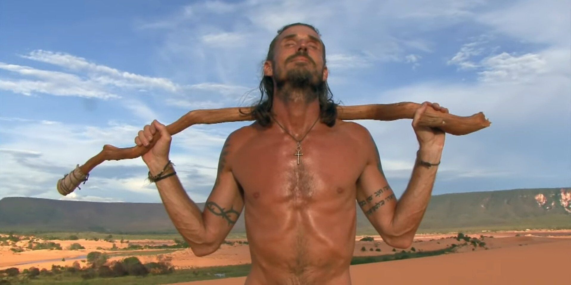 A still from Survivor: Tocantins featuring contestant Coach Wade in the middle of his legendary trip to Exile Island