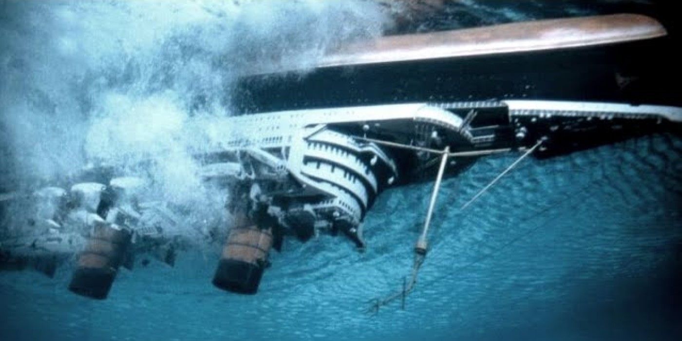 The SS Poseidon is flipped over in 'The Poseidon Adventure'