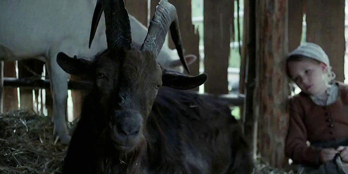 Black Phillip, la cabra en el granero y frente a la cámara en La Bruja