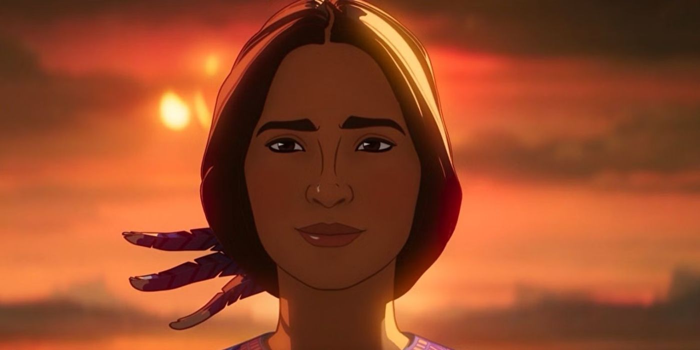 Kahhori smiling ahead at the camera with a golden sunset behind her in Marvel's 'What If...'?