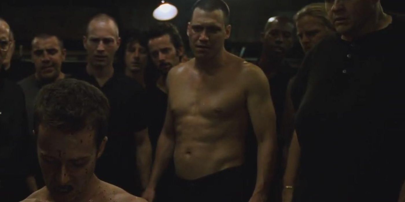 Holt McCallany as The Mechanic with his shirt off in Fight Club