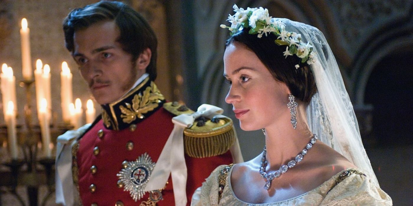 Prince Albert, played by Rupert Friend, and Queen Victoria, played by Emily Blunt, getting married in Young Victoria.