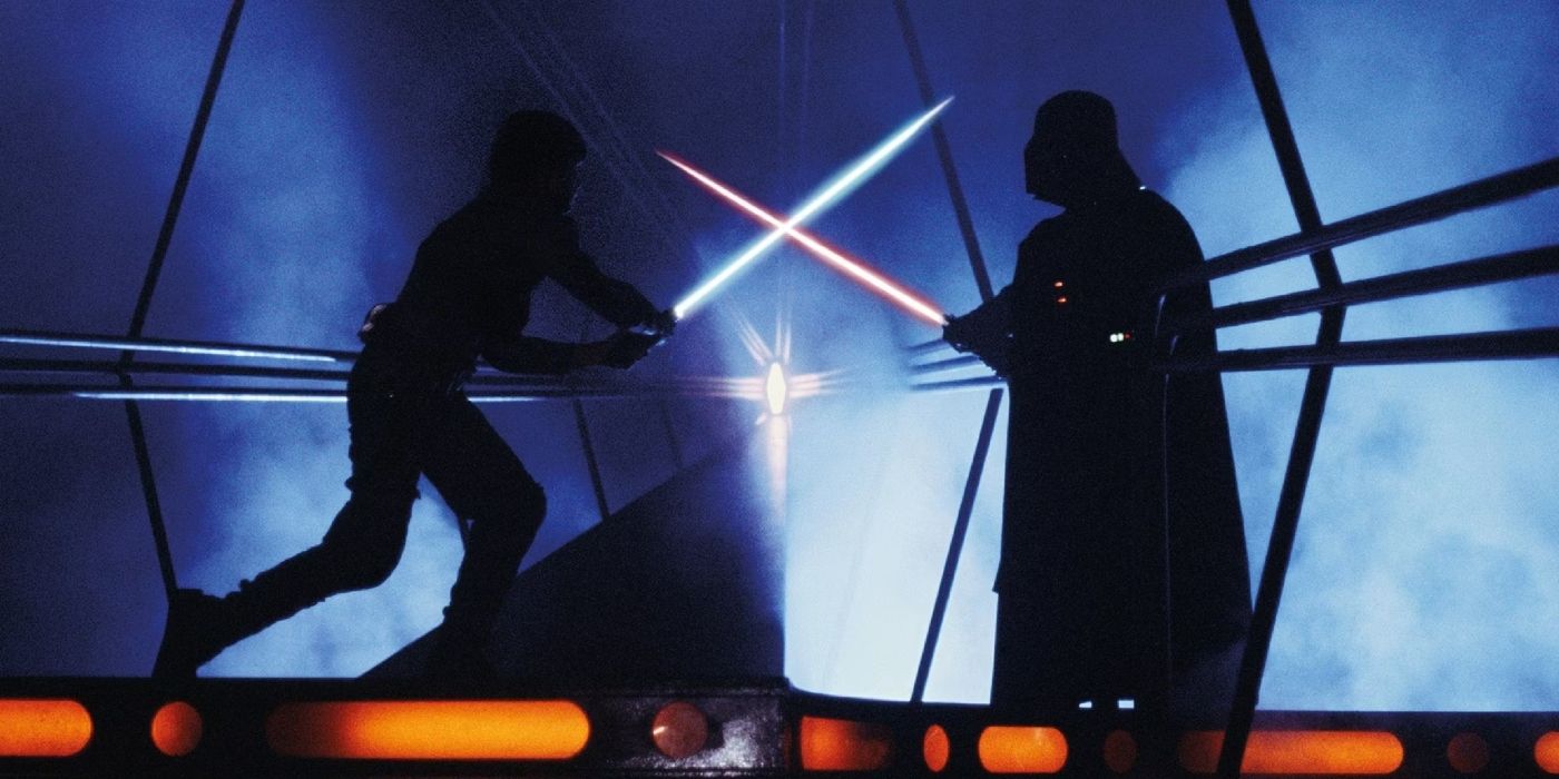 Luke Skywalker and Darth Vader clash lightsabers in Star Wars: Episode V - The Empire Strikes Back