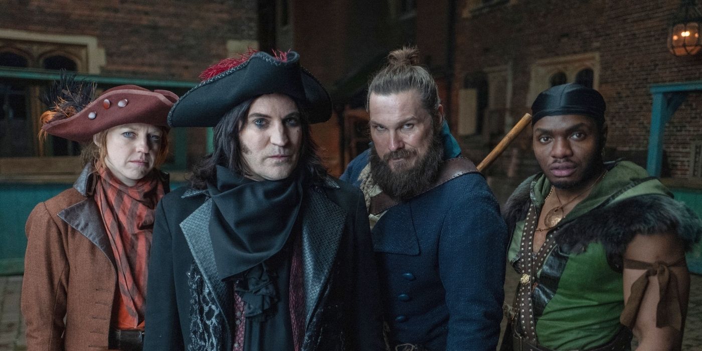 Ellie White, Noel Fielding, Marc Wootton and Duayne Boachie in The Completely Made-Up Adventures of Dick Turpin
