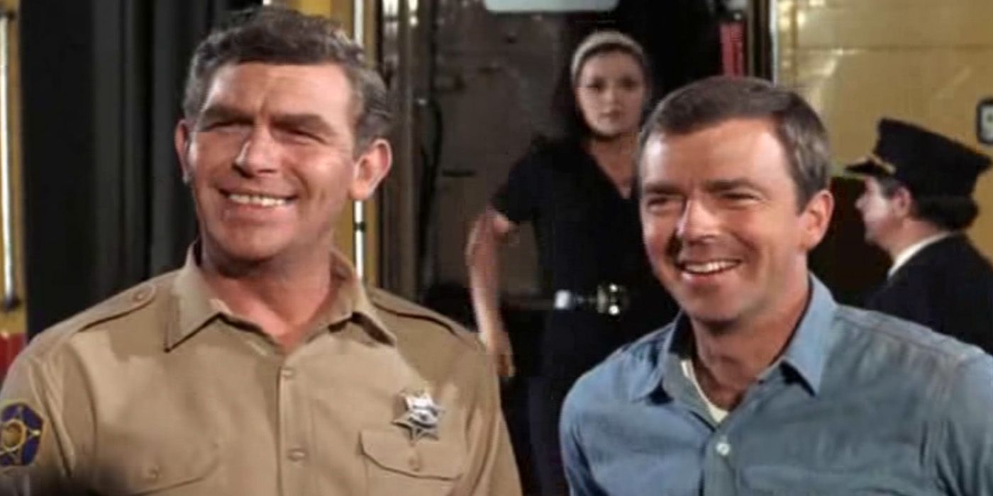 Andy Taylor (Andy Griffith) and Sam Jones (Ken Berry) smile in 'The Andy Griffith Show' series finale "Mayberry R.F.D."