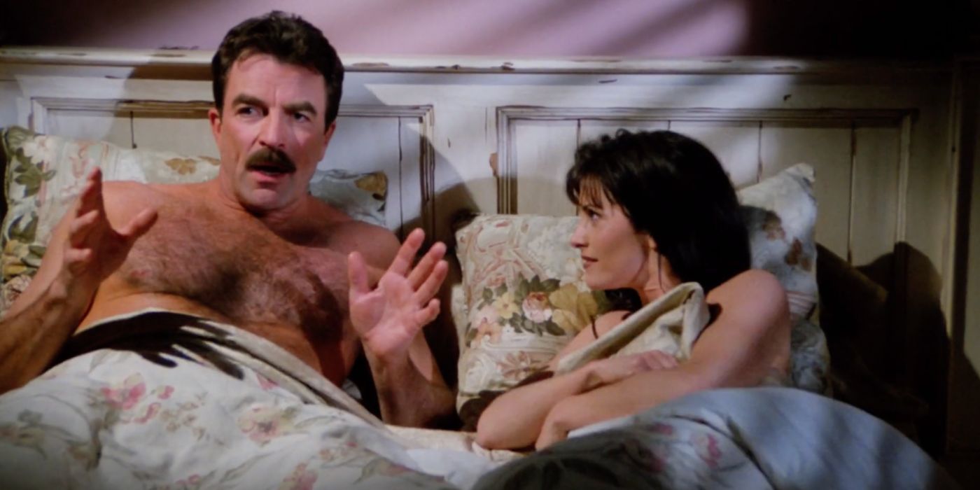 Richard (Tom Selleck) and Monica (Courteney Cox) on Friends. 