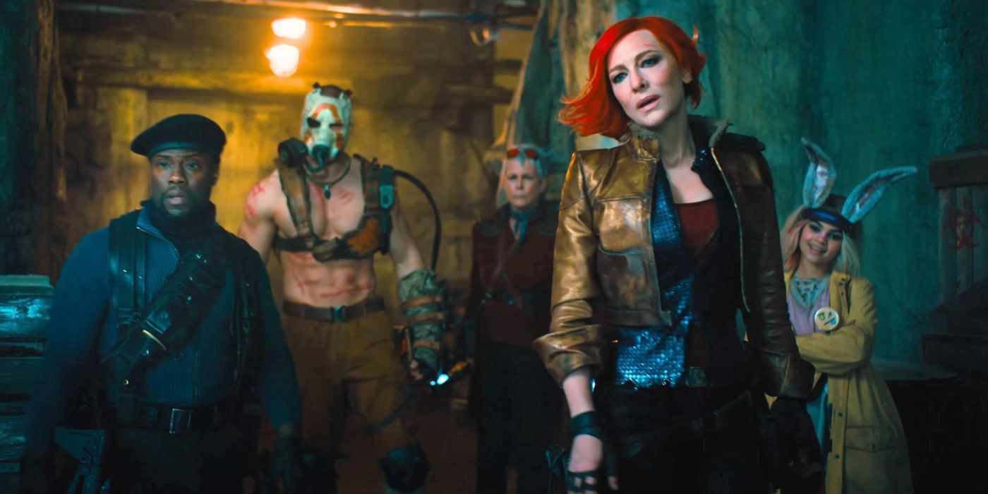 Kevin Hart, Florian Munteanu, Jamie Lee Curtis, Cate Blanchett, and Ariana Greenblat as Roland, Krieg, Tannis, Lilith, and Tiny Tina in Borderlands.