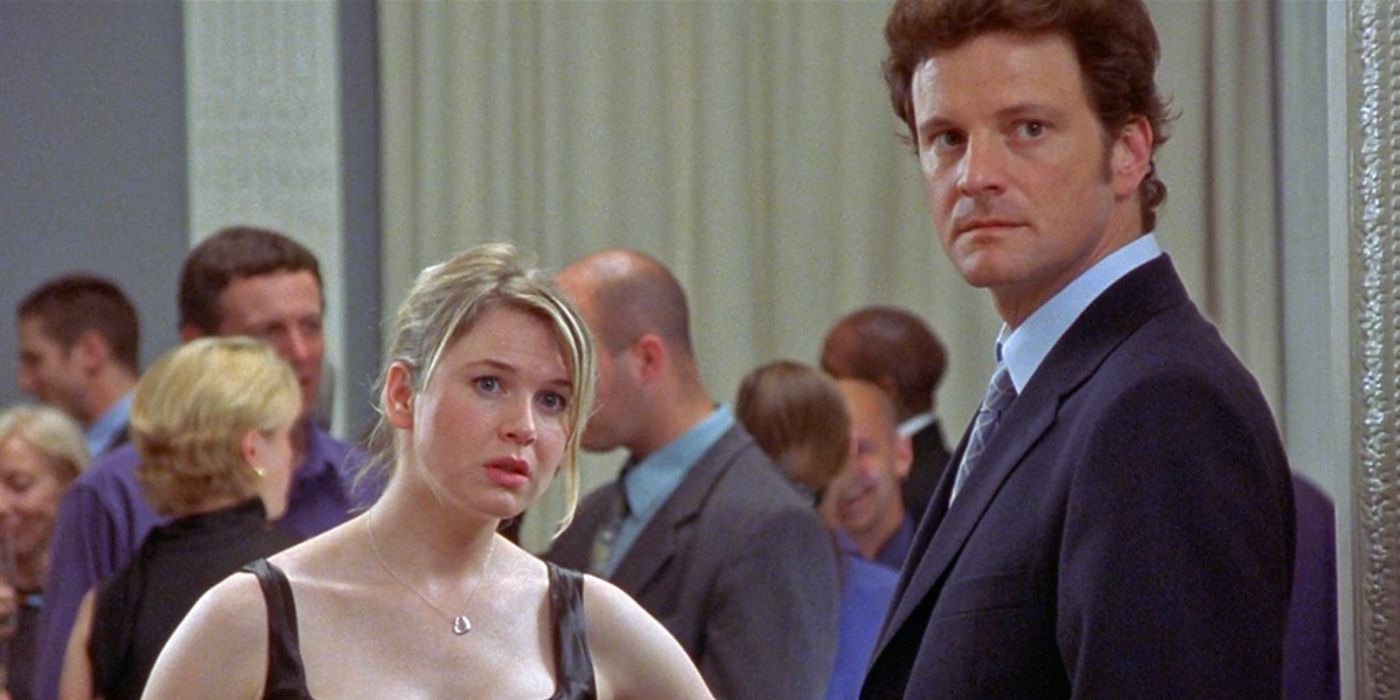 Bridget Jones, played by Renée Zellweger, and Darcy, played by Colin Firth, in Bridget Jones's Diary.