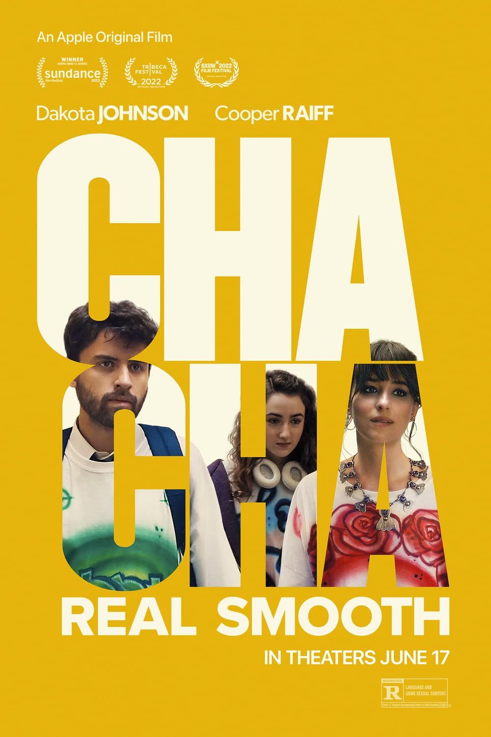 Cooper Raiff and Dakota Johnson in a poster of Cha Cha Real Smooth