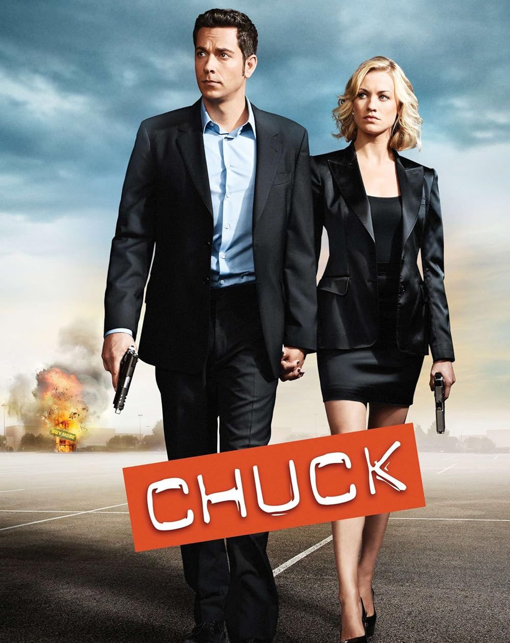 Zachary Levi and Yvonne Strahovski on the poster for Chuck.