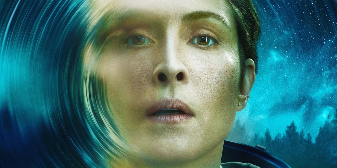 Promotional image of Noomi Rapace's face close up from the poster for Constellation.