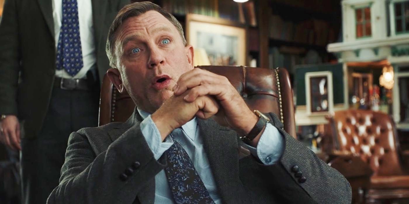 Daniel Craig as Benoit Blanc looking surprised in Knives Out