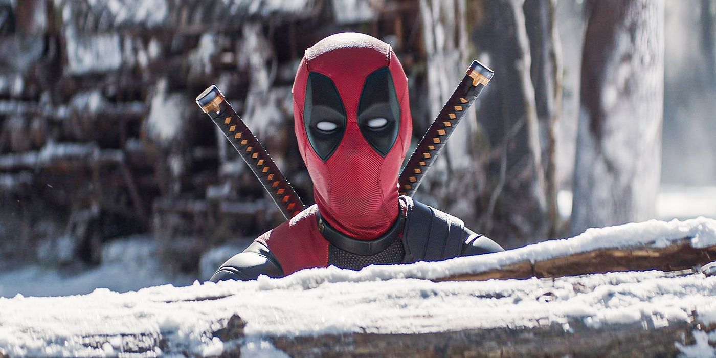 Ryan Reynolds as Deadpool with a snowy background in Deadpool and Wolverine