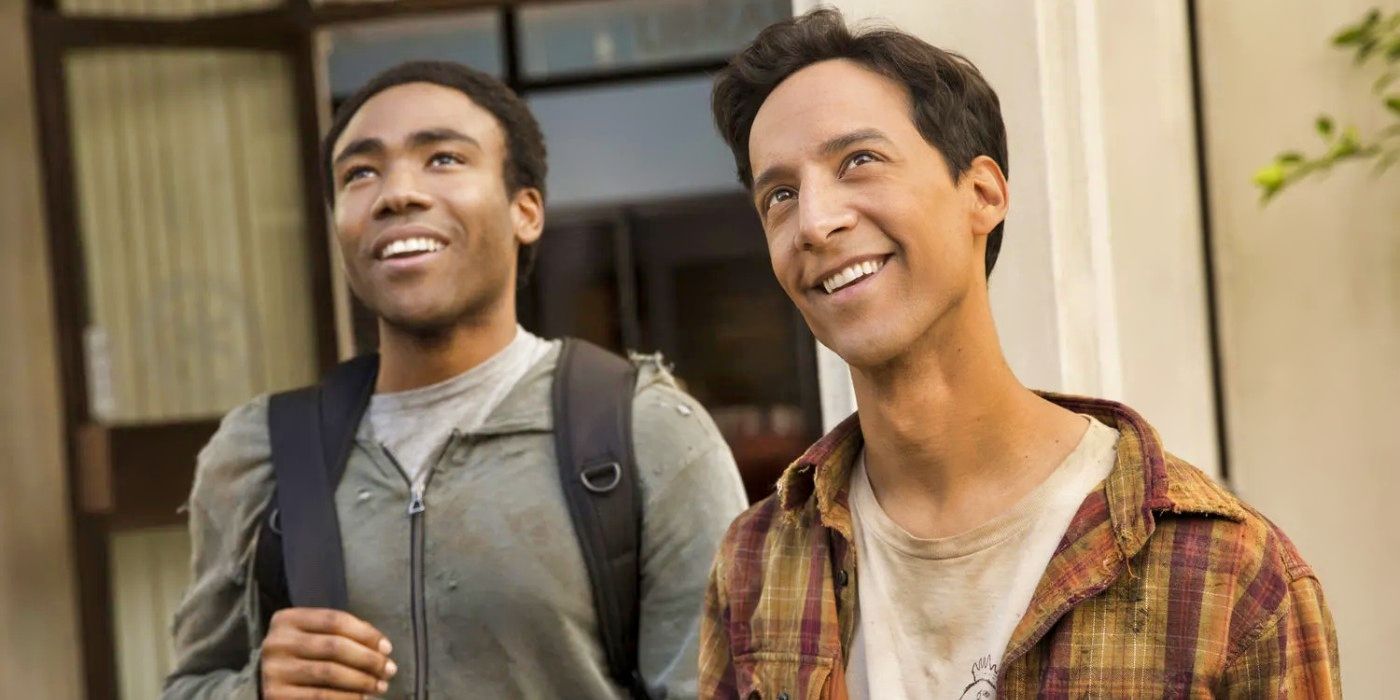 Donald Glover and Danny Pudi smiling in Community's 