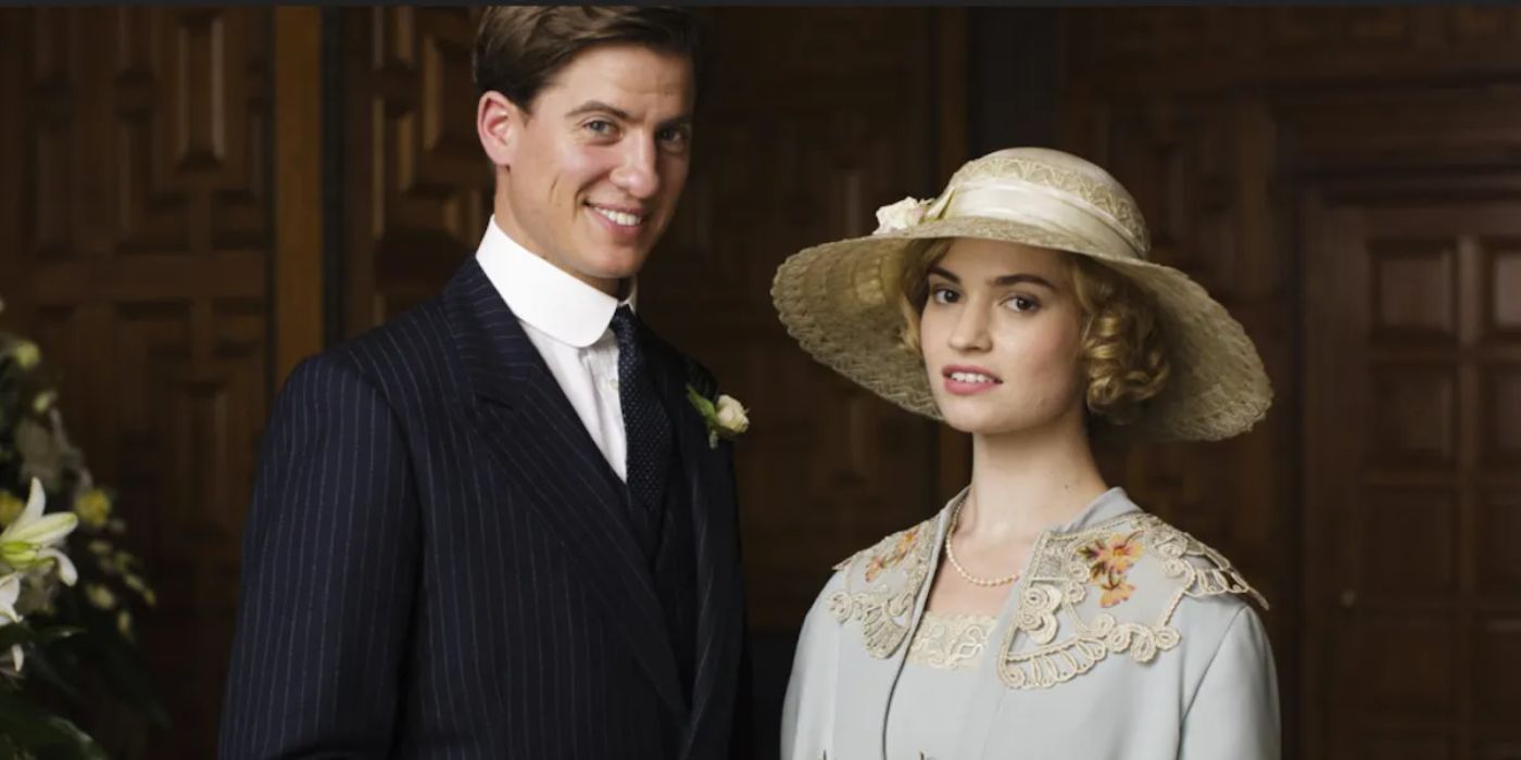 Atticus, played by Matt Barber, and Rose, played by Lily James, at their wedding in Downton Abbey Season 5, Episode 8.