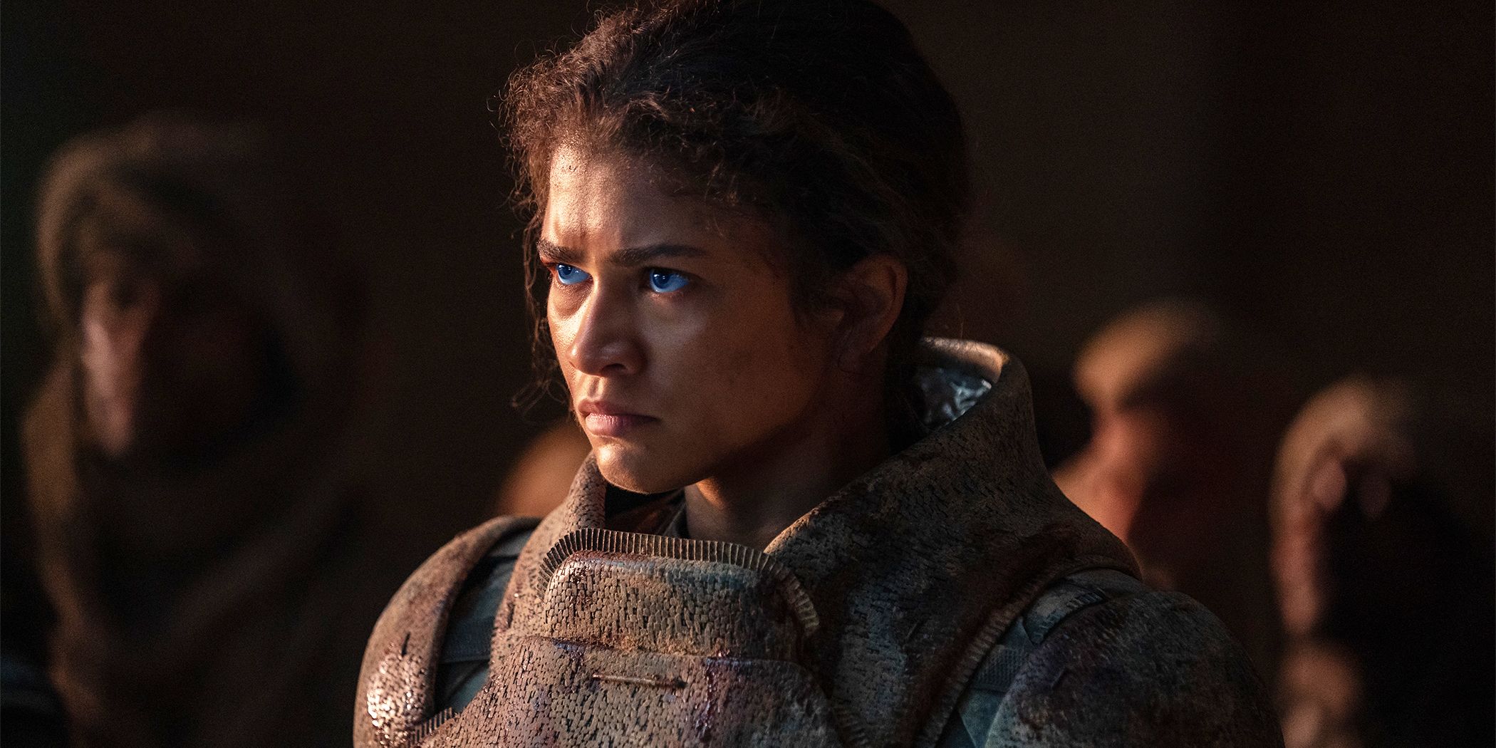 Zendaya as Chani looking up angrily defiant in Dune: Part Two