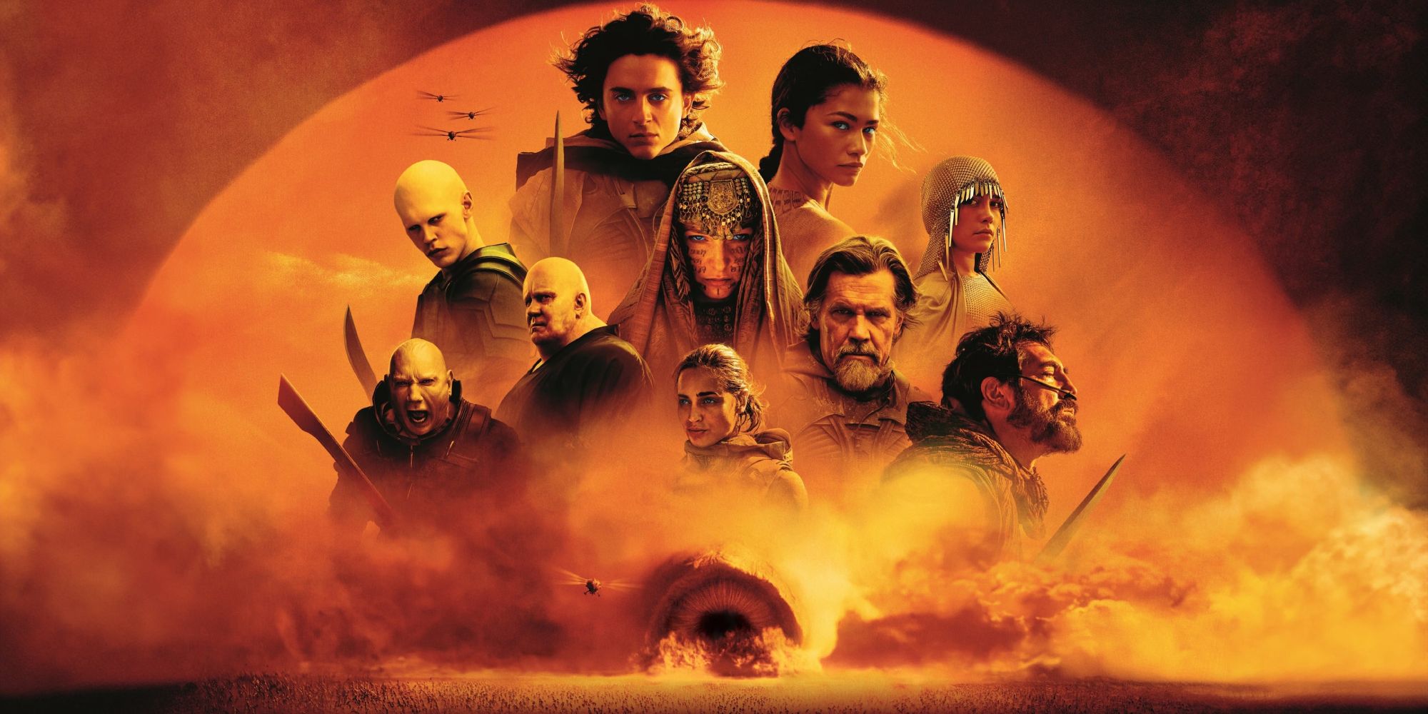 The poster for Dune: Part Two showing the characters surrounded by sand.