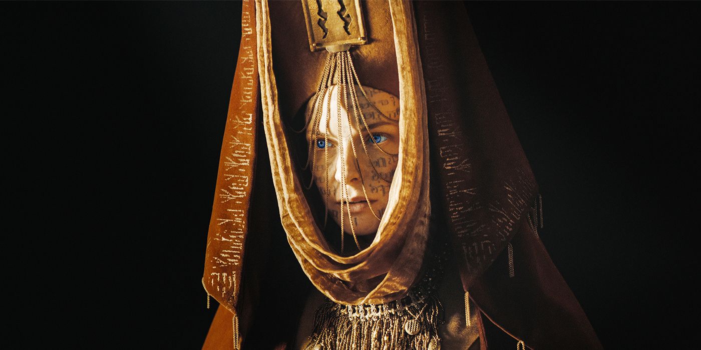 Rebecca Ferguson in an intricate head piece in Dune: Part Two