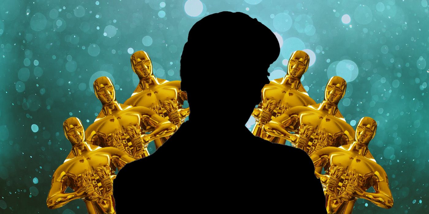 A custom image of a woman's silhouette with 6 Oscar statues behind her and a green-white background