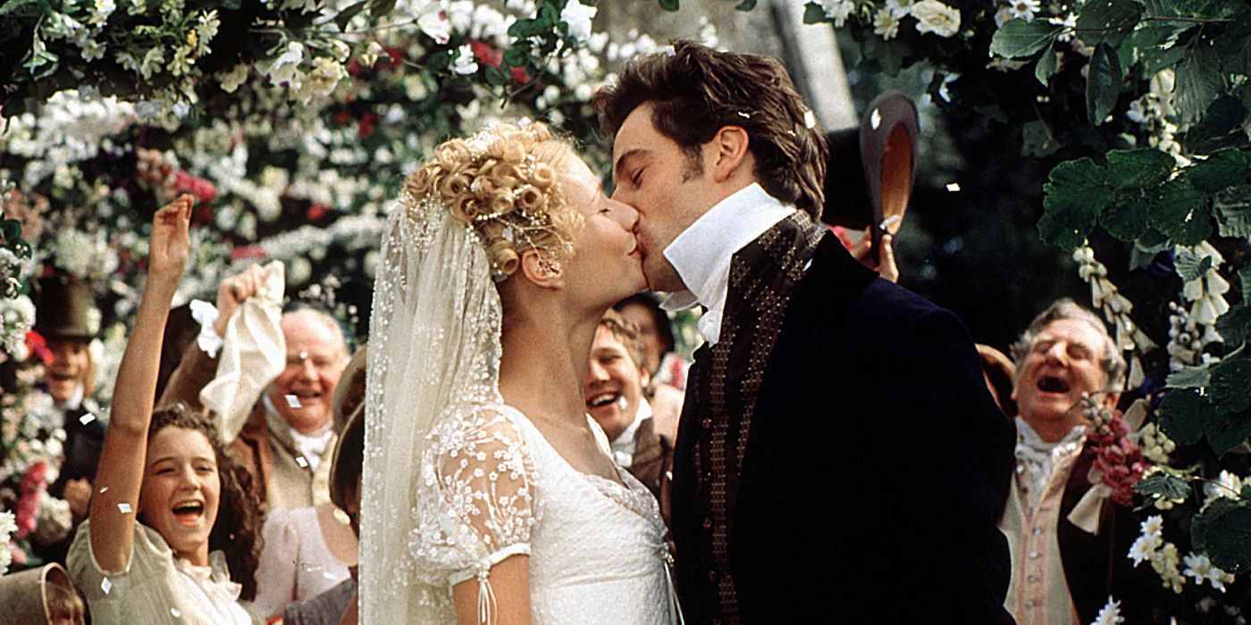 Emma kissing Mr. Knightley at their wedding in Emma (1996).