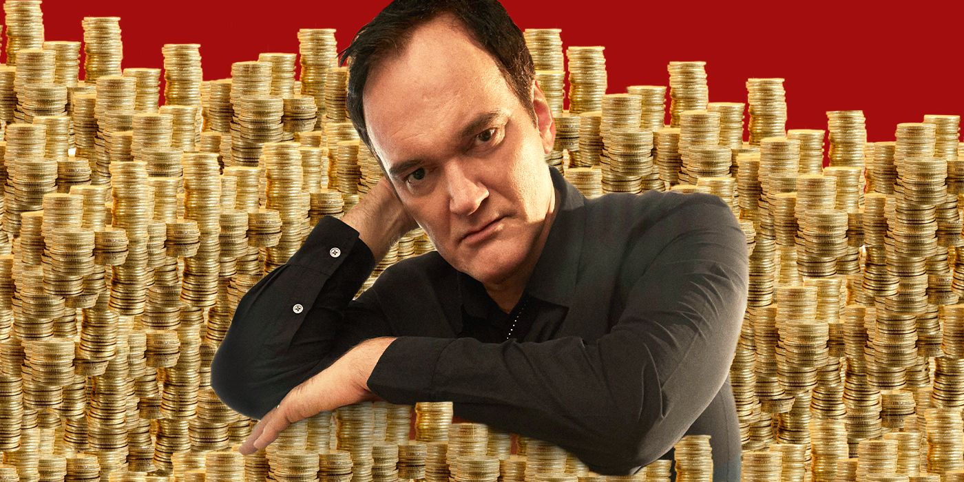 Custom image of Quentin Tarantino leaning on piles of money 