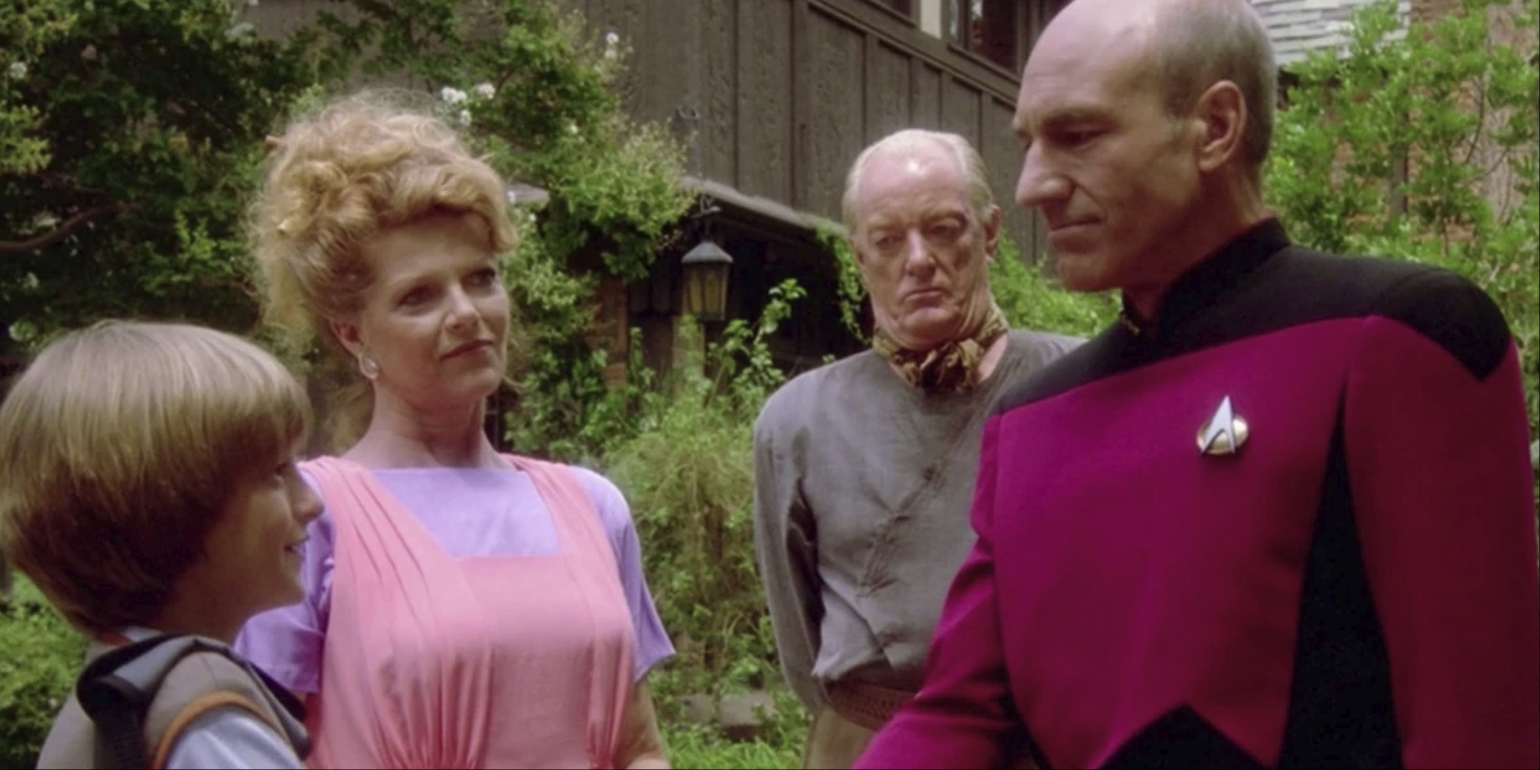 Patrick Stewart as Jean-Luc Picard reunites with his family in Star Trek: The Next Generation