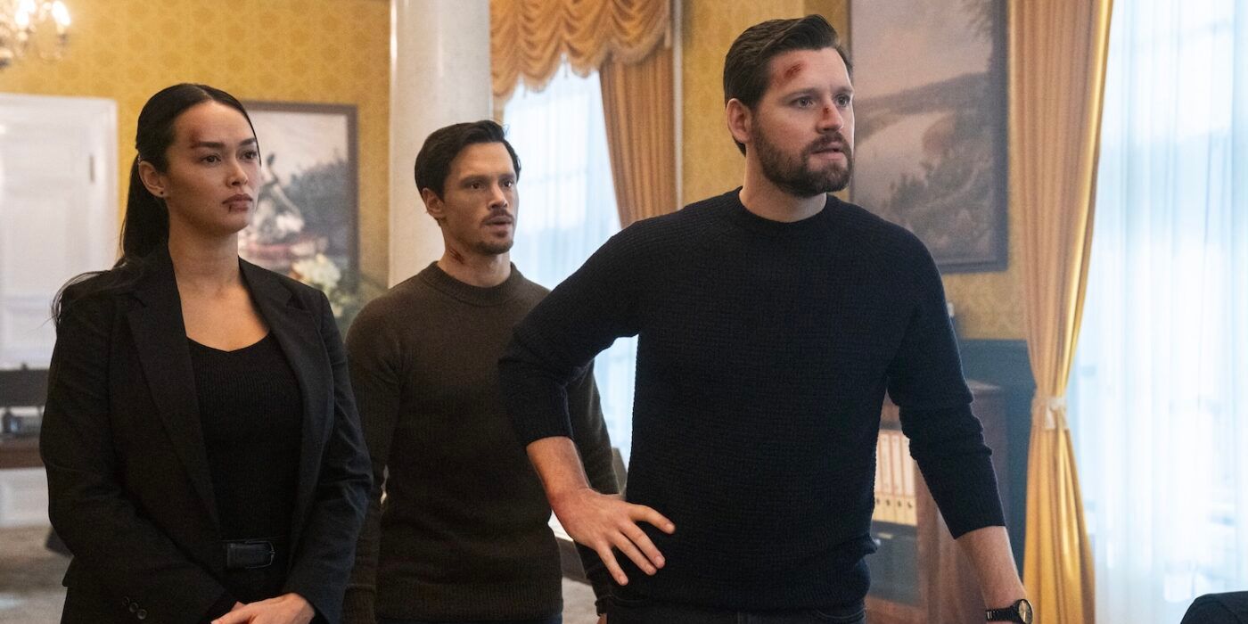 Pictured (L-R): Vinessa Vidotto as Special Agent Cameron Vo, Greg Hovanessian as Damien Powell, and Luke Kleintank as Special Agent Scott Forrester. 