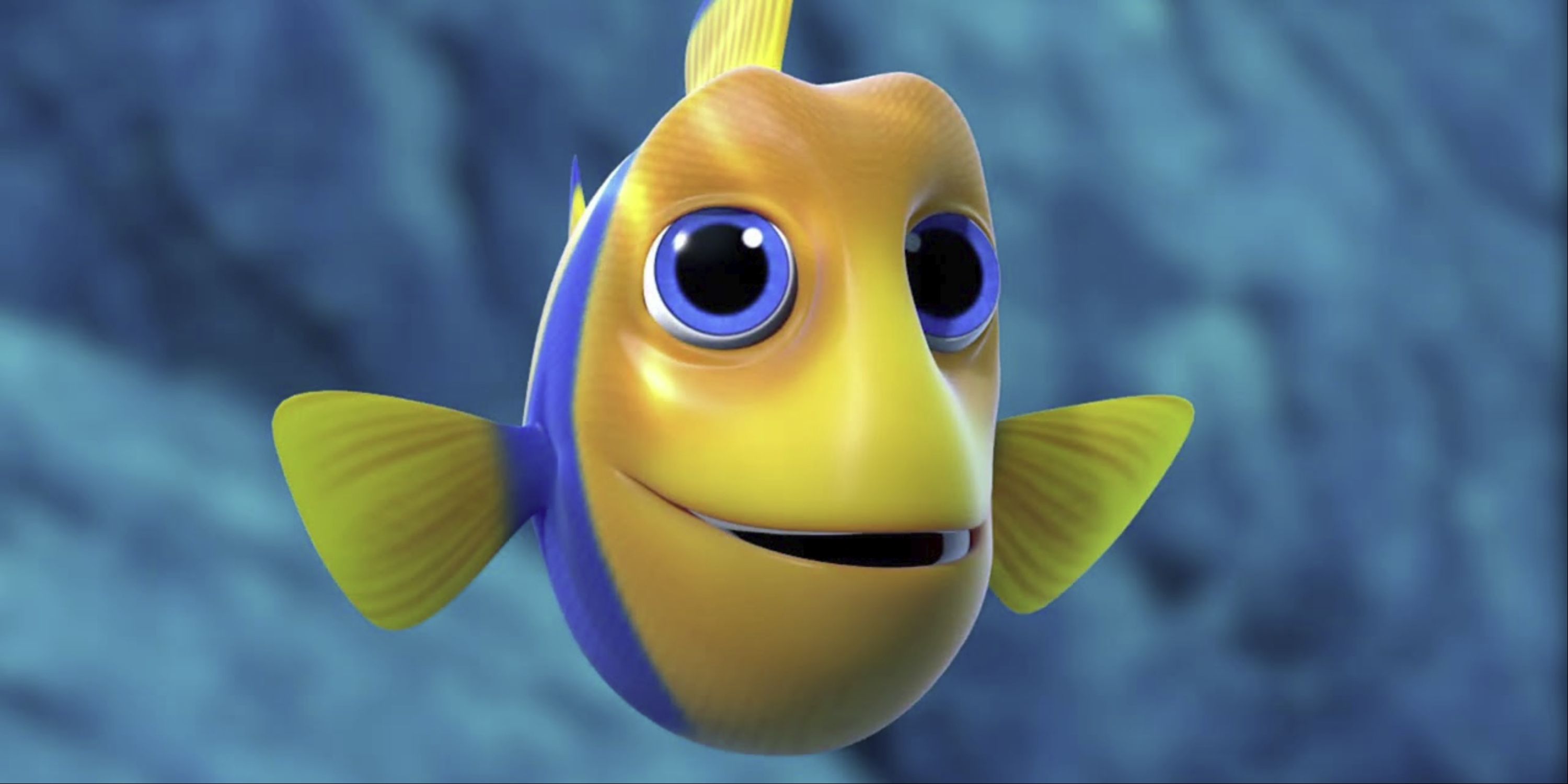 A still from the animated film 'Finding Jesus' featuring the fish character, Muggles.