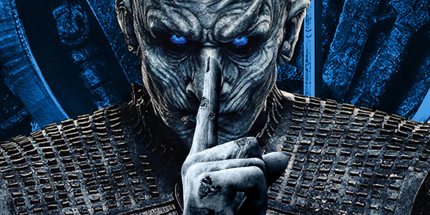 A featured image of the Night King from Game of Thrones with a finger over his lips shushing you