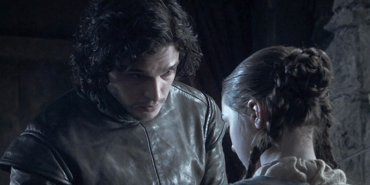 Jon Snow (Kit Harington) says goodbye to Arya (Maisie Williams) in Game of Thrones