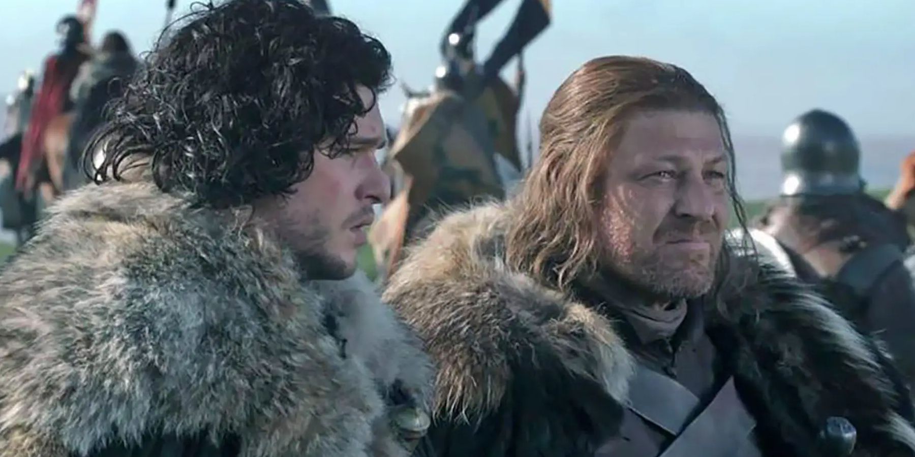 Ned (Sean Bean) and Jon Snow (Kit Harington) in Game of Thrones