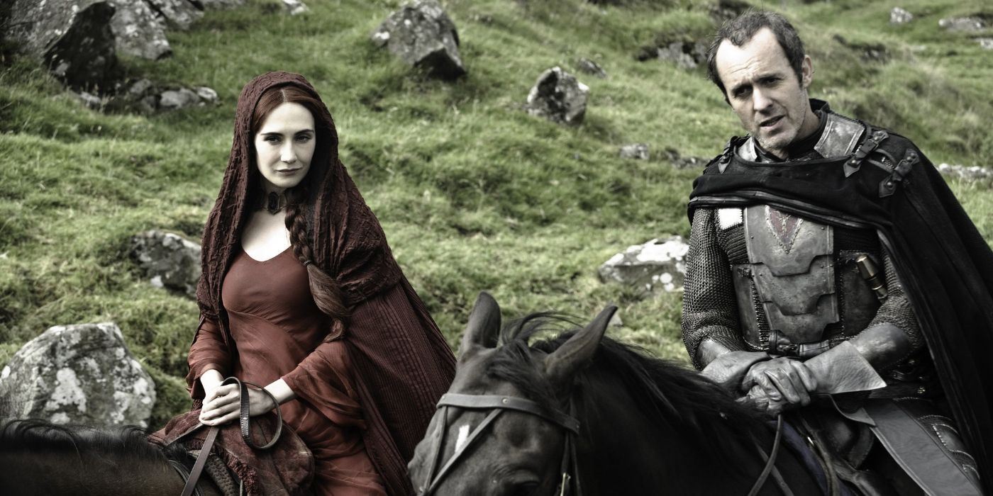Stannis Baratheon and Melisandre on horses