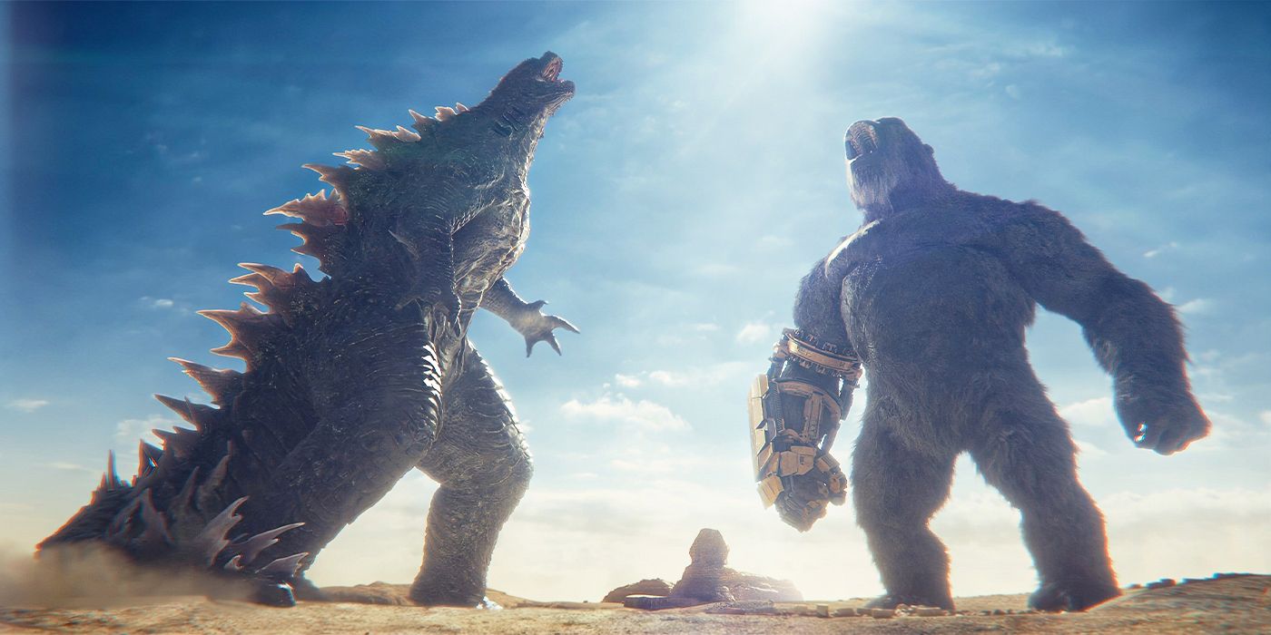 Godzilla and Kong roaring together in a desert Godzilla x Kong: The New Empire