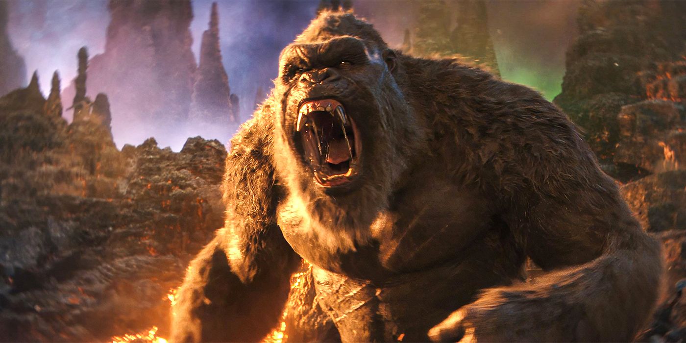 King Kong roaring in a cave in Godzilla x Kong The New Empire