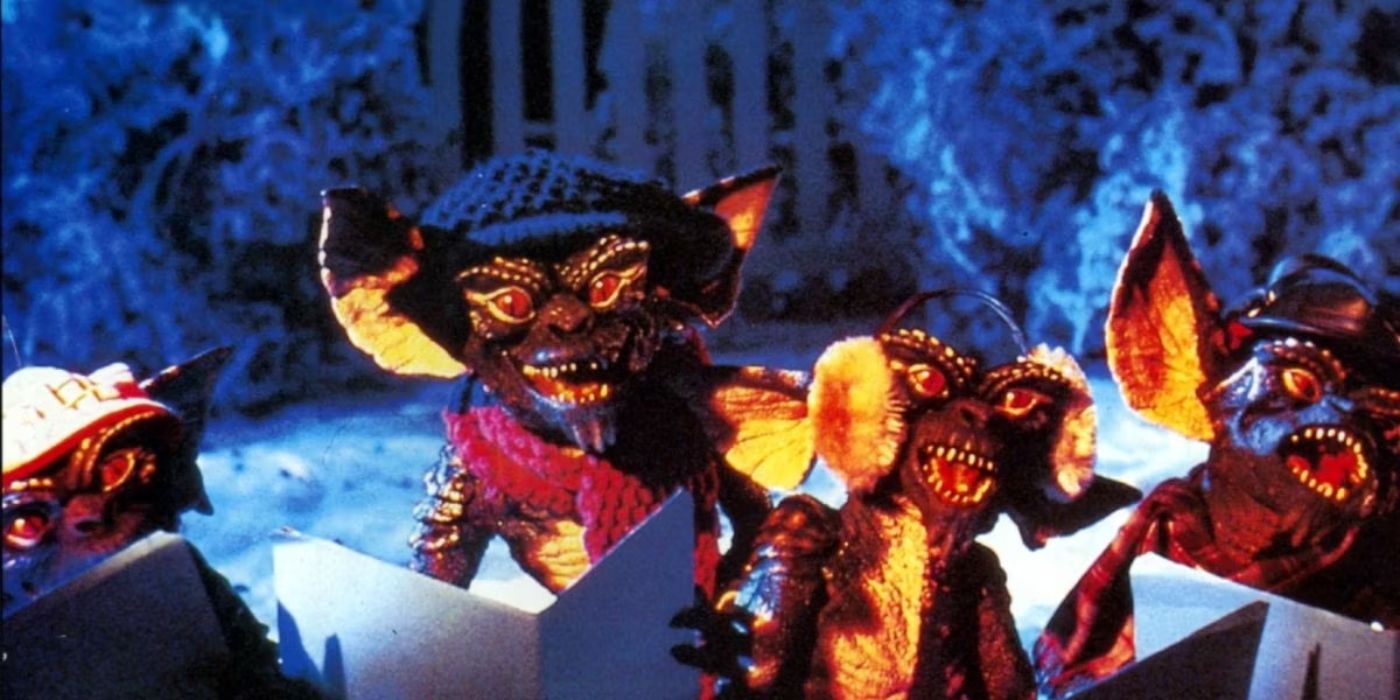 The gremlins go Christmas caroling in Gremlins.