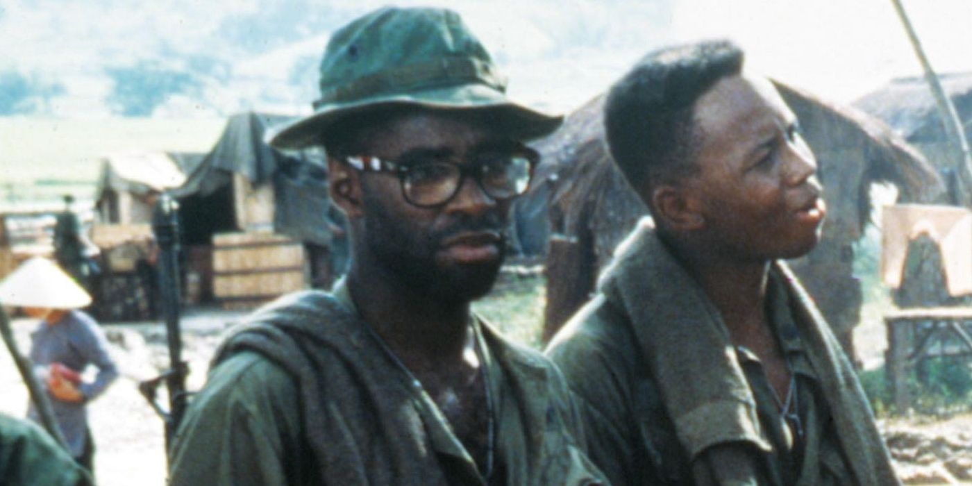 Courtney B. Vance as Doc and Michael Patrick Boatman as Motown standing together in &lsquo;Hamburger Hill&rsquo;