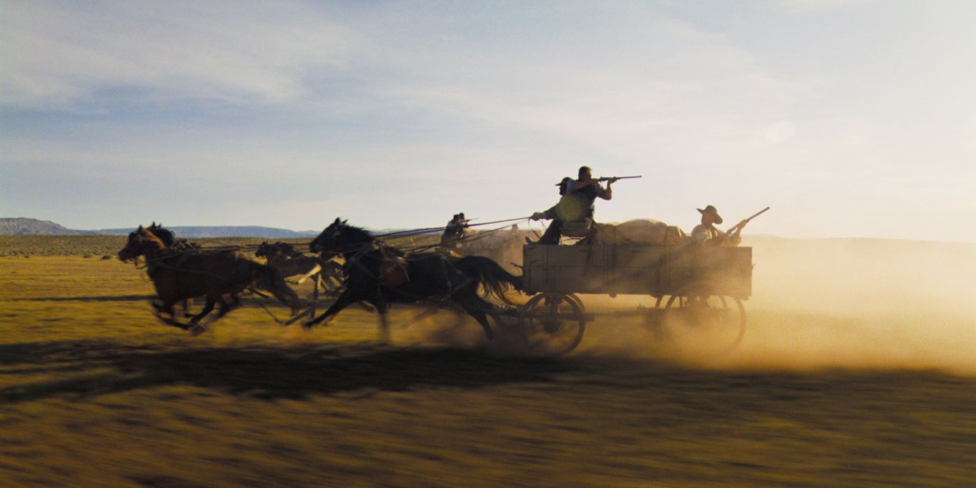 A speeding horse-drawn carriage in Horizon: An American Saga.