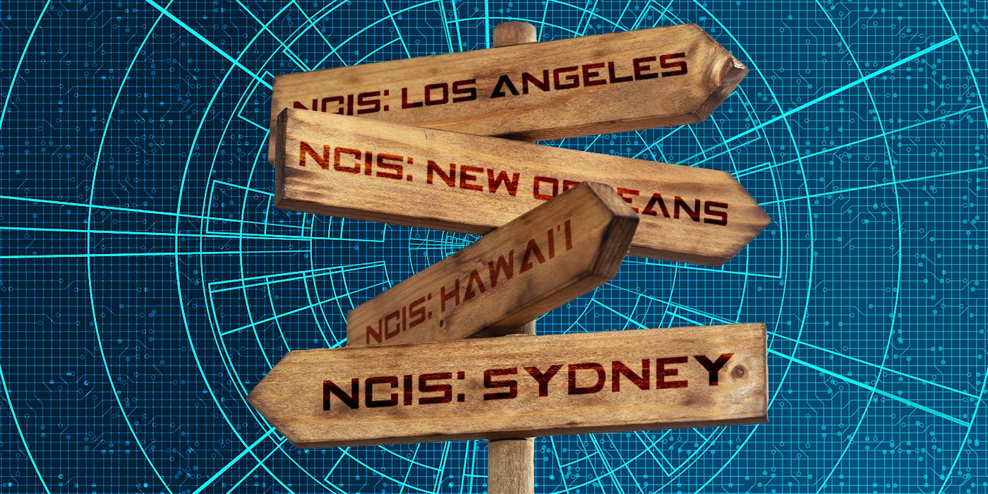 Road sign with titles for the different NCIS shows