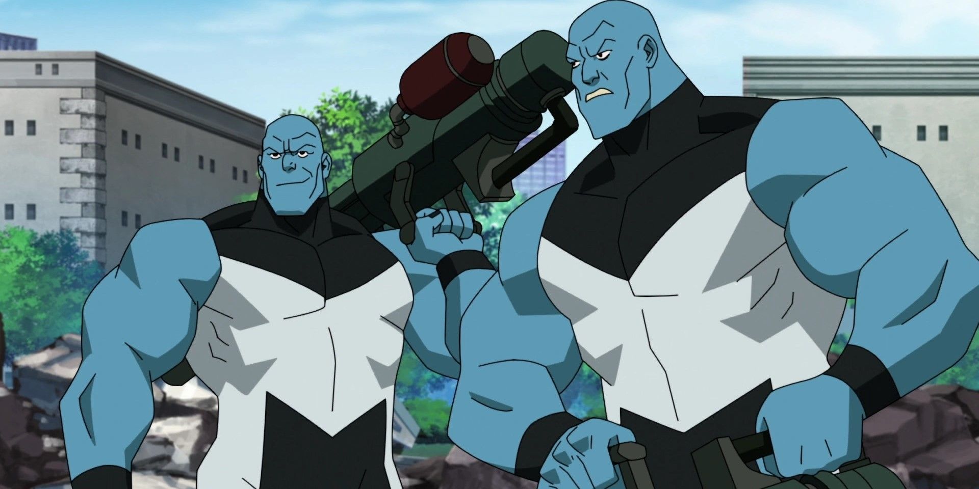 The Mauler Twins holding a huge gun in Invincible