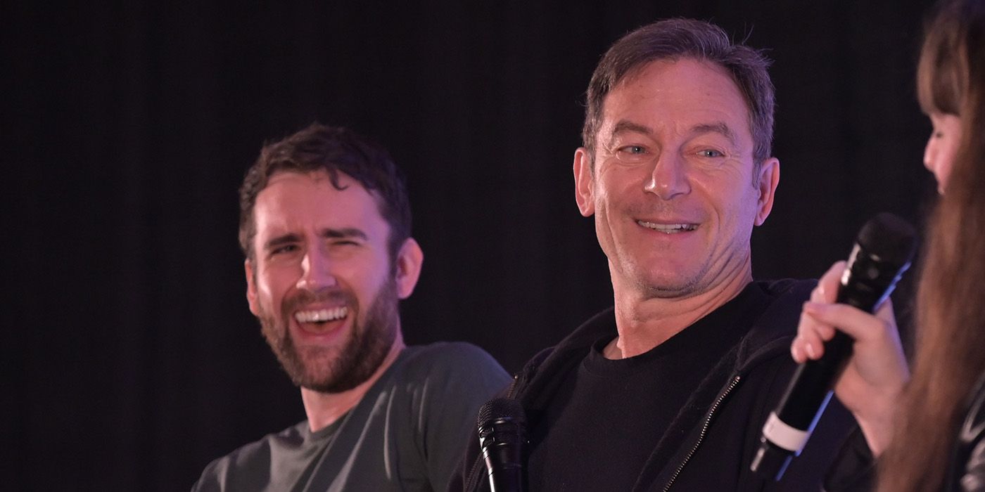 Jason Isaacs and Matthew Lewis Laughing on stage at MegaCon