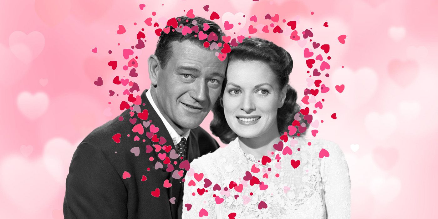 A custom image of John Wayne and Maureen O'Hara from The Quiet Man with hearts surrounding them