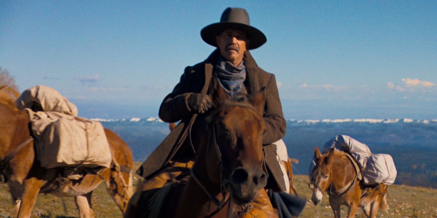 Kevin Costner on a horse in “Horizon: An American Saga”