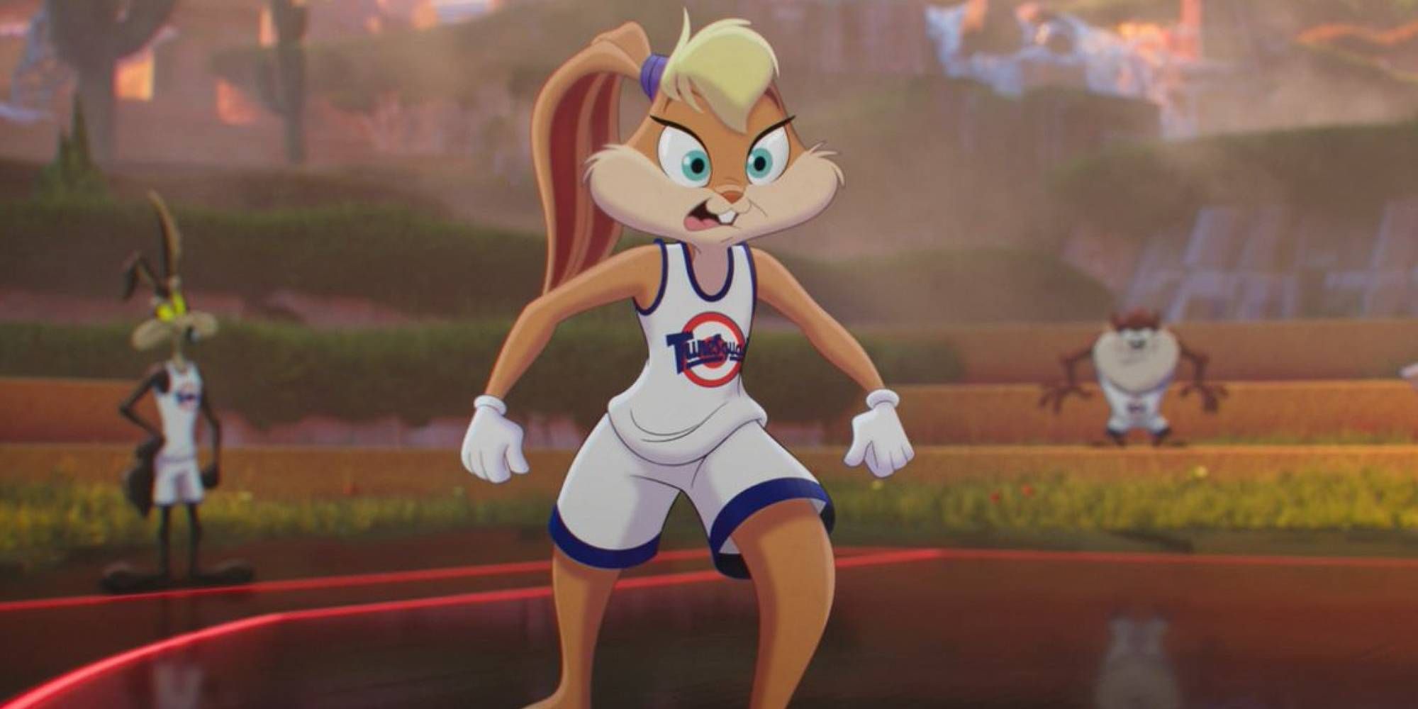 Lola Bunny in Space Jam A New Legacy standing in a basketball court.