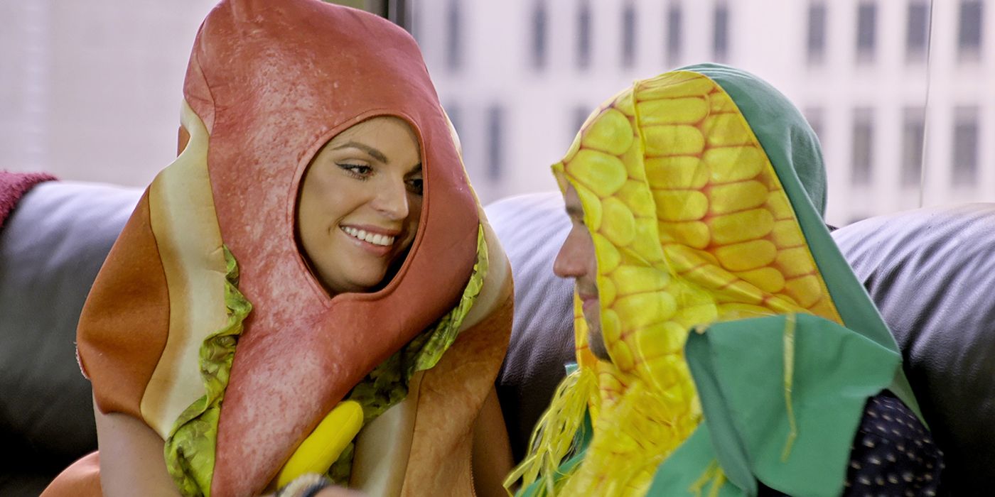 Danielle dressed as a hot dog and Nick has a corn on the cob on Love is Blind.