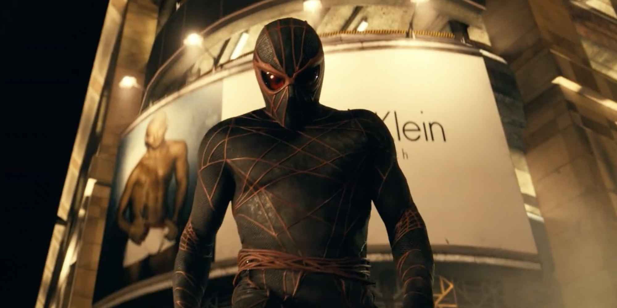 Ezekiel Sims wearing his Spider-Man-like costume in 'Madame Web'