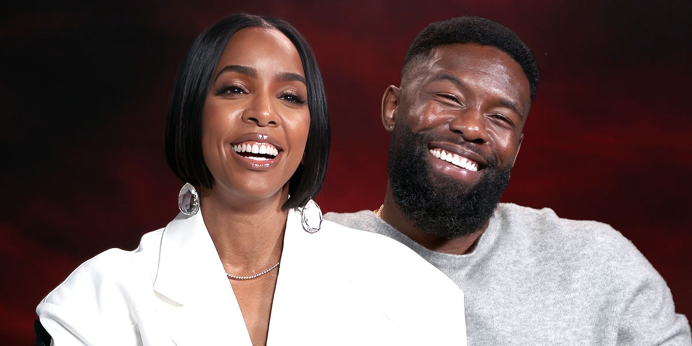 Custom image of Kelly Rowland and Trevante Rhodes laughing during an interview for Mea Culpa